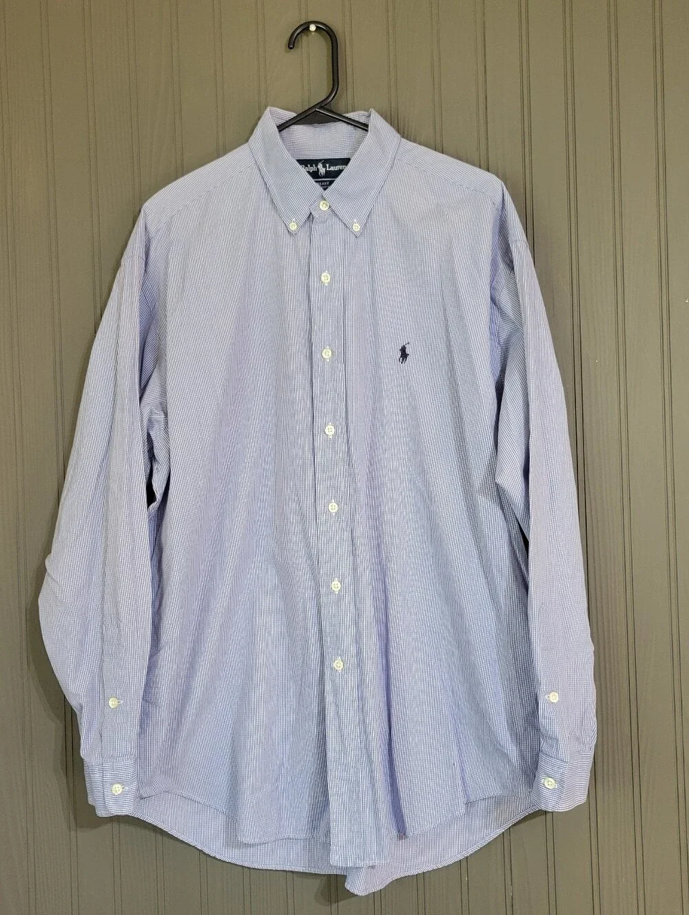 Ralph Lauren Blake Long Sleeve Button Down Shirt Micro Plaid Blue Men's Large